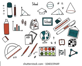 Doodle education color set of school, hand drawn vector illustration set with school object and items concept.