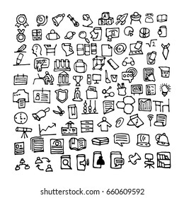 Doodle education icons. Hand-drawn education icons. Vector illustration
