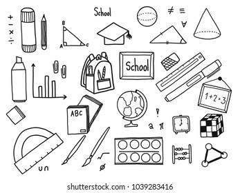 Doodle education set of school, hand drawn vector illustration set with school object and items concept.