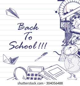 Doodle education symbols and Back to School title.