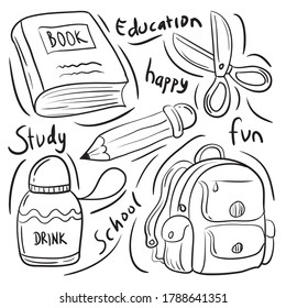 Doodle Education Vector  Illustration. SCHOOL Clip art Doodle Icons.