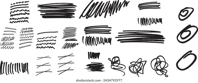 doodle effect stain collection. crayon texture pencil effect. Chalk texture stain set. emphasis, star, arrow mark element. Hand drawn stroke, Vector