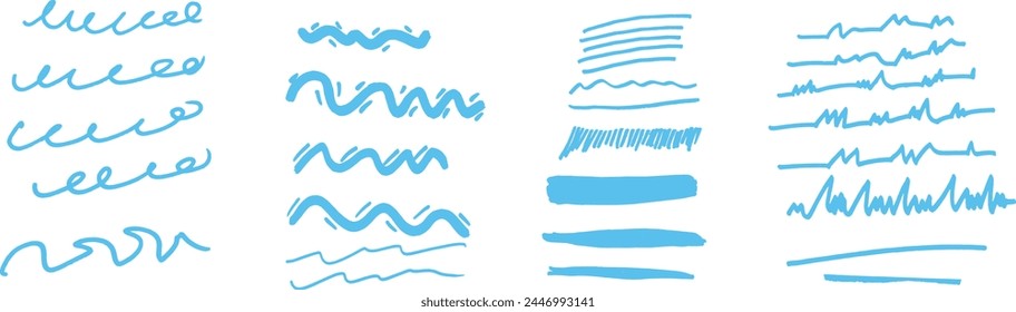 efecto garabato colección de manchas. efecto lápiz de textura de crayón. Conjunto de manchas de textura de tiza. Énfasis, estrella, elemento de marca de flecha. Trazo dibujado a mano, Vector