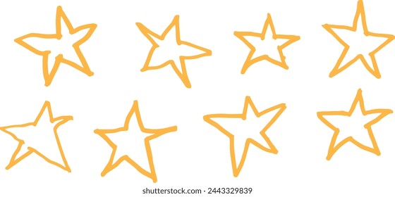 doodle effect star collection. crayon texture pencil effect. star texture stain set. emphasis, star, arrow mark element. Hand drawn stroke, Vector