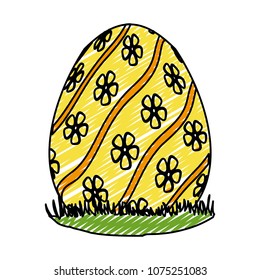 doodle egg easter with flowers and lineal decoration