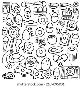 doodle egg hand draw cartoon set black and white
