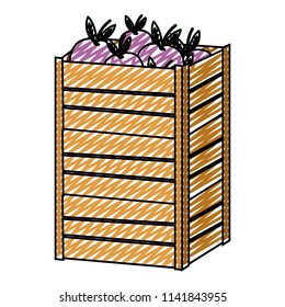 doodle eggplants vegetables inside big wood box