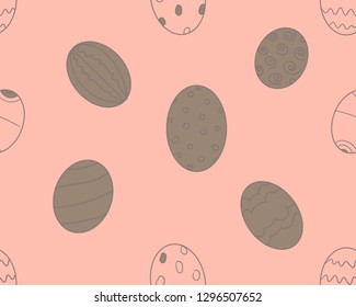 Doodle eggs hand drawn vector seamless pattern. Living Coral Easter background