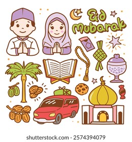 Doodle Eid al-fitr, muslim doodle vector