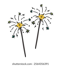 Doodle Eid Mubarak Illustration - Fireworks