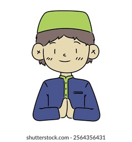 Doodle Eid Mubarak Illustration - Islamic Boy Character