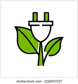 Doodle electric eco plug icon Hand drawn leaf Sketch vector stock illustration EPS 10