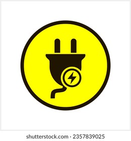 Doodle electric plug with light icon Hand drawn clipart Stencil yellow button vector stock illustration EPS 10