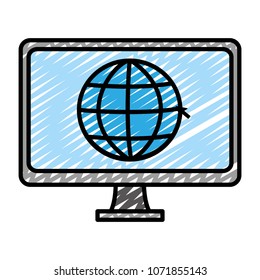 doodle electronic computer screen with global service