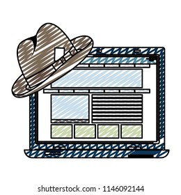 doodle electronic laptop technology and elegant hat