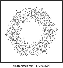 Doodle elegance border icon isolated on white. Outline flower with leaf frame for wedding design, card. Floral hand dwawing art line. Sketch vector stock illustration. EPS 10