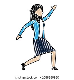 doodle elegant businesswoman success with hand up