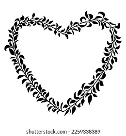 Doodle elegant heart frame, border monogram in doodle style isolated on white background.
