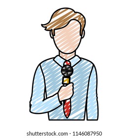 doodle elegant journalist with hairstyle and microphone style