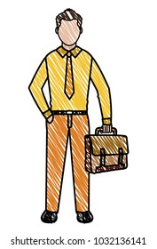 doodle elegant man with suitcase and clothes style