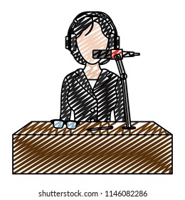 doodle elegant woman reporter with headphone and microphone