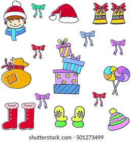 Doodle of element christmas gift hat candy