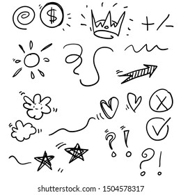 doodle element collection to decorate your photo or text vector cartoon style