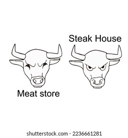Doodle element, hand-drawn bull's head for the restaurant logo or your design