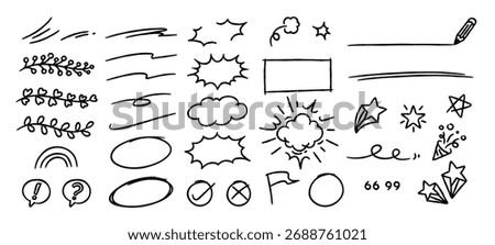 doodle element handdrawn for planner organizer decorative dry brush roughen sketch style vector