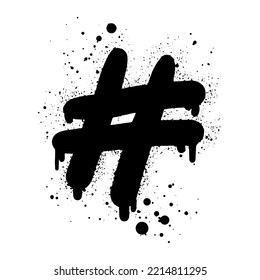 Hashtag-Symbol für das Doodle-Element. Spritzlackiertes Graffiti-Hashtag-Symbol auf Schwarz auf Weiß. einzeln auf weißem Hintergrund. Vektorgrafik