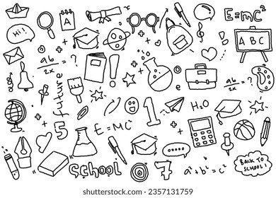 doodle element related to school. Set of hand drawn fresh symbols and icons.