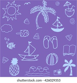 Doodle element summer holiday with purple backgrounds