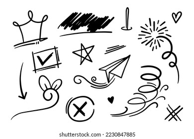 Doodle element vector set, arrow, swirl, brush, star and etc, for concept design.