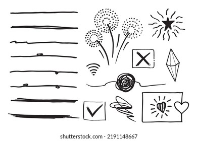 Doodle element vector set, for concept design. underline, love, Starburst, tangled and etc