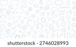 Doodle Elements: Blue Hand-Drawn Icons for Communication, Ideas, and Design on White Background