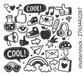 Doodle Elements Collage. Cool Vibes, Icons, and Symbols
