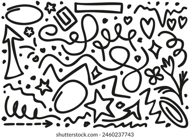 Doodle elements collection. Monochrome vector isolated set.