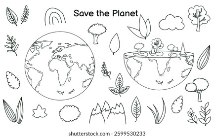 doodle elements for Earth Day, World Environment Day