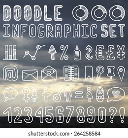 Doodle elements for infographics set. Background bokeh sky (Business, Family)