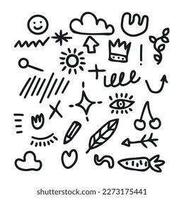 Doodle elements isolated decorative set