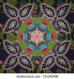 Of doodle elements. Seamless flower pattern can be used for wallpaper, website background, wrapping paper, invitation, flyer, banner or website. Hand drawn Vector illustration.