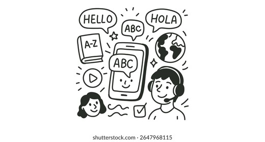 doodle elements set for language learning vector illustration