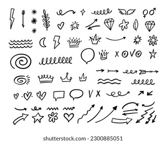 Doodle elements set line art vector sign illustration.