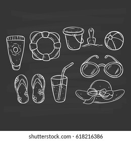 doodle elements of summer on chalkboard background