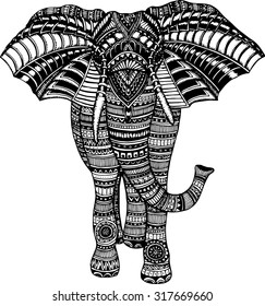 doodle elephant in black and white