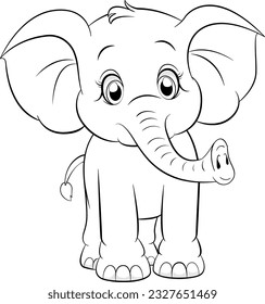 Doodle elephant outline simple cartoon illustration