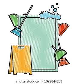 doodle emblem with clean house objects style