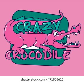 Doodle Emblem with crazy Pink Crocodile vector