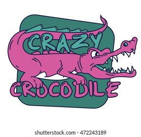 Doodle Emblem with crazy Pink Crocodile vector