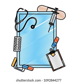 doodle emblem decoration with health medical treatment